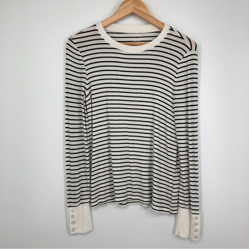 Gap Shirt Womens Small Long Sleeve Cozy Rib‎ Knit Striped Black White
